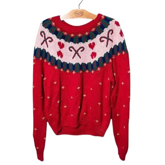 Vintage Robert Scott Ltd Christmas Sweater Red Gold Candy Cane Medium - Picture 2 of 5